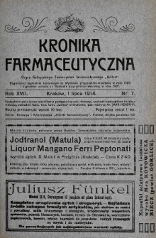 Kronika Farmaceutyczna : organ Galicyjskiego Tow. Farmaceutycznego „Unitas” w Krakowie. 1914, nr 7