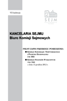 Pełny Zapis Przebiegu Posiedzenia Komisji Finansów Publicznych (nr 134) z dnia 13 grudnia 2012 r.