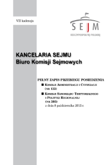 Pełny Zapis Przebiegu Posiedzenia Komisji Administracji i Cyfryzacji (nr 133) z dnia 8 października 2015 r.