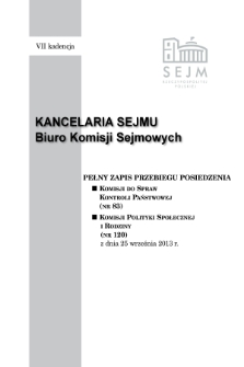 Pełny Zapis Przebiegu Posiedzenia Komisji do Spraw Kontroli Państwowej (nr 83) z dnia 25 września 2013 r.