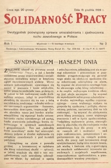 Solidarność Pracy : dwutygodnik poświęcony sprawie uniezależnienia i zjednoczenia ruchu zawodowego w Polsce. 1926, nr 2