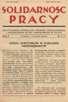 Solidarność Pracy : dwutygodnik poświęcony sprawie uniezależnienia i zjednoczenia ruchu zawodowego w Polsce. 1927, nr 3 i 4