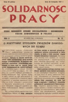 Solidarność Pracy : organ poświęcony sprawie uniezależnienia i zjednoczenia ruchu zawodowego w Polsce. 1927, nr 11