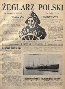 Żeglarz Polski : przegląd tygodniowy poświęcony sprawom żeglugi morskiej i rzecznej ze szczególnem uwzględnieniem potrzeb i zadań żeglugi polskiej. 1926, nr 14