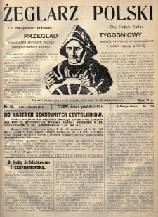 Żeglarz Polski : przegląd tygodniowy poświęcony sprawom żeglugi morskiej i rzecznej ze szczególnem uwzględnieniem potrzeb i zadań żeglugi polskiej. 1926, nr 45