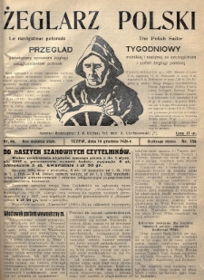 Żeglarz Polski : przegląd tygodniowy poświęcony sprawom żeglugi morskiej i rzecznej ze szczególnem uwzględnieniem potrzeb i zadań żeglugi polskiej. 1926, nr 46