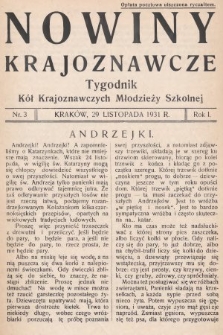 Nowiny Krajoznawcze : tygodnik kół krajoznawczych młodzieży szkolnej. 1931, nr 3