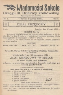 Wiadomości Sokole Okręgu III. Dzielnicy Krakowskiej. 1926, nr 7