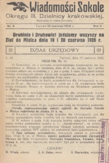 Wiadomości Sokole Okręgu III. Dzielnicy Krakowskiej. 1926, nr 8