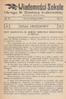 Wiadomości Sokole Okręgu III. Dzielnicy Krakowskiej. 1926, nr 10