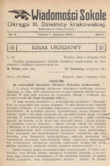 Wiadomości Sokole Okręgu III. Dzielnicy Krakowskiej. 1926, nr 11