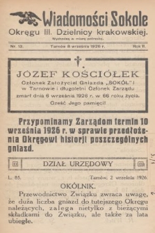 Wiadomości Sokole Okręgu III. Dzielnicy Krakowskiej. 1926, nr 13