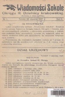 Wiadomości Sokole Okręgu III. Dzielnicy Krakowskiej. 1927, nr 1