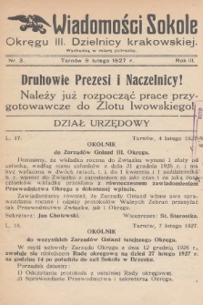 Wiadomości Sokole Okręgu III. Dzielnicy Krakowskiej. 1927, nr 3
