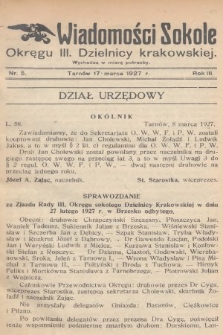 Wiadomości Sokole Okręgu III. Dzielnicy Krakowskiej. 1927, nr 5