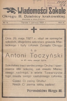 Wiadomości Sokole Okręgu III. Dzielnicy Krakowskiej. 1927, nr 8
