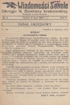 Wiadomości Sokole Okręgu III. Dzielnicy Krakowskiej. 1927, nr 9