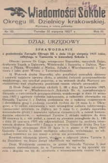Wiadomości Sokole Okręgu III. Dzielnicy Krakowskiej. 1927, nr 10