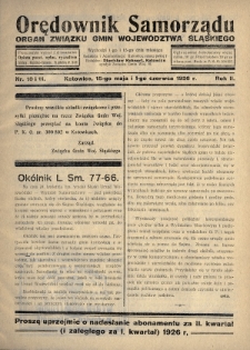 Orędownik Samorządu : organ Związku Gmin Województwa Śląskiego. 1926, nr 10-11