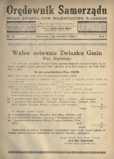 Orędownik Samorządu : organ Związku Gmin Województwa Śląskiego. 1926, nr 13