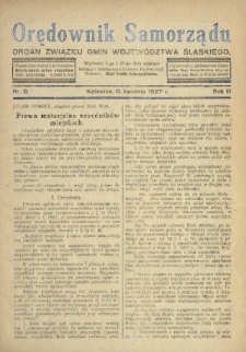 Orędownik Samorządu : organ Związku Gmin Województwa Śląskiego. 1927, nr 8