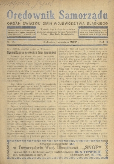 Orędownik Samorządu : organ Związku Gmin Województwa Śląskiego. 1927, nr 15