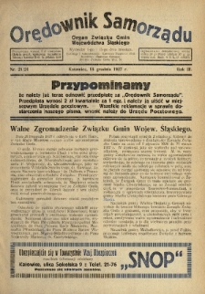 Orędownik Samorządu : organ Związku Gmin Województwa Śląskiego. 1927, nr 21-24