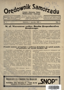 Orędownik Samorządu : organ Związku Gmin Województwa Śląskiego. 1929, nr 1