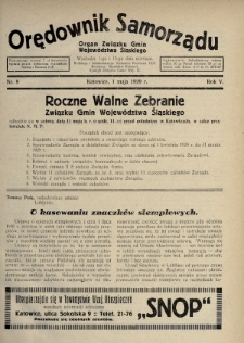 Orędownik Samorządu : organ Związku Gmin Województwa Śląskiego. 1929, nr 9