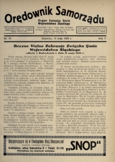 Orędownik Samorządu : organ Związku Gmin Województwa Śląskiego. 1929, nr 10