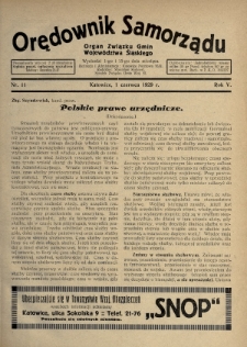 Orędownik Samorządu : organ Związku Gmin Województwa Śląskiego. 1929, nr 11