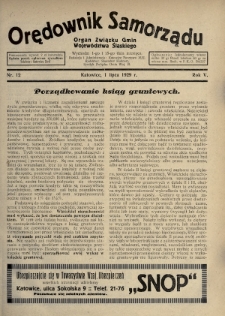 Orędownik Samorządu : organ Związku Gmin Województwa Śląskiego. 1929, nr 12