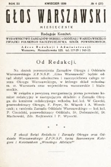 Głos Warszawski : Wydawnictwo Zarządu Okręgu i Oddziału Warszawskiego Związku Polskiego Nauczycielstwa Szkół Powszechnych. R. 3, 1930, nr 4