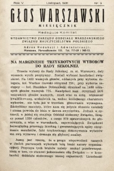 Głos Warszawski : Wydawnictwo Zarządu Oddziału Warszawskiego Związku Nauczycielstwa Polskiego. R. 5, 1931, nr 3