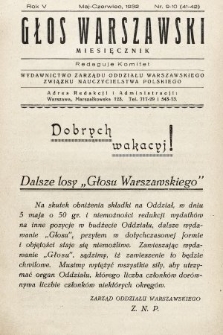 Głos Warszawski : Wydawnictwo Zarządu Oddziału Warszawskiego Związku Nauczycielstwa Polskiego. R. 5, 1932, nr 9-10