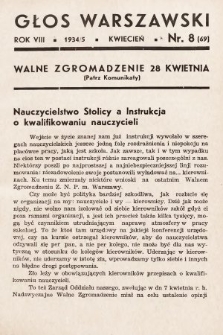 Głos Warszawski : organ Zarządu Oddziału m. st. Warszawy Związku Nauczycielstwa Polskiego. R. 8, 1935, nr 8