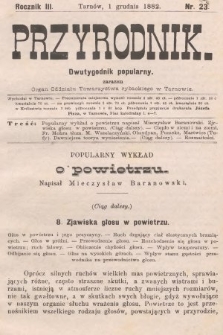 Przyrodnik : dwutygodnik popularny zarazem organ Oddziału Towarzystwa rybackiego w Tarnowie. R. 3, 1882, nr 23