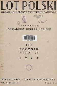 Lot Polski : organ Ligi Obrony Powietrznej Państwa. R. 3, 1925, spis rzeczy