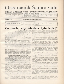 Orędownik Samorządu : organ Związku Gmin Województwa Śląskiego. 1930, nr 12