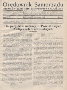 Orędownik Samorządu : organ Związku Gmin Województwa Śląskiego. 1930, nr 22