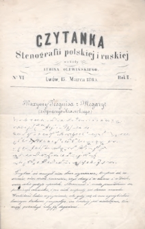 Czytanka Stenografii Polskiéj i Ruskiéj Szkoły Lubina Olewińskiego. 1865, nr 6