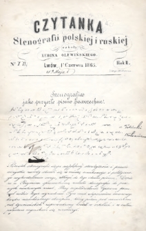 Czytanka Stenografii Polskiéj i Ruskiéj Szkoły Lubina Olewińskiego. 1865, nr 10-11