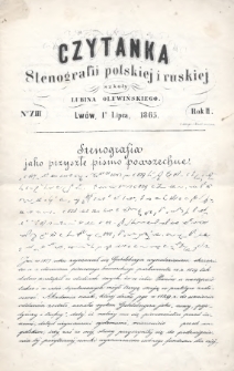 Czytanka Stenografii Polskiéj i Ruskiéj Szkoły Lubina Olewińskiego. 1865, nr 13