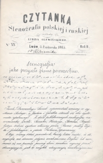Czytanka Stenografii Polskiéj i Ruskiéj Szkoły Lubina Olewińskiego. 1865, nr 19