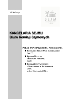 Pełny Zapis Przebiegu Posiedzenia Komisji do Spraw Unii Europejskiej (nr 17) z dnia 25 stycznia 2012 r.