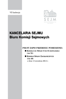 Pełny Zapis Przebiegu Posiedzenia Komisji do Spraw Unii Europejskiej (nr 72) z dnia 13 września 2012 r.