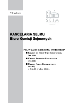 Pełny Zapis Przebiegu Posiedzenia Komisji do Spraw Unii Europejskiej ( nr 111) z dnia 19 grudnia 2012 r.