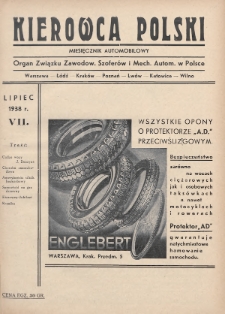 Kierowca Polski : miesięcznik automobilowy : organ Związku Zawodow. Szoferów i Mech. Autom. w Polsce. 1938, nr 7