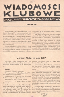 Wiadomości Klubowe Krakowskiego Klubu Automobilowego. 1937, kwiecień