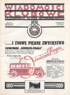 Wiadomości Klubowe Krakowskiego Klubu Automobilowego. 1931, nr 13